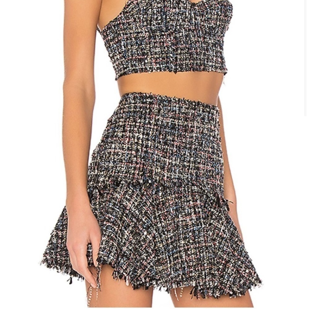 LPA Revolve Metallic Tweed Flounce Miniskirt XS